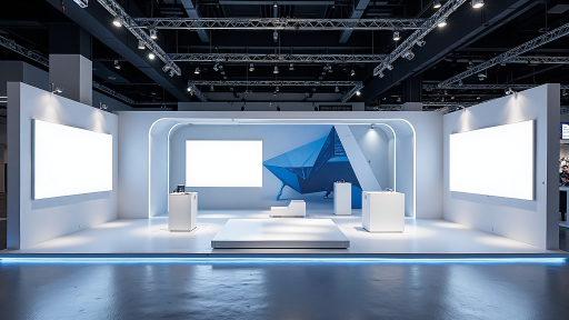 公司新产品发布会现场，技术人员展示新型材料样品，专业展示台背景